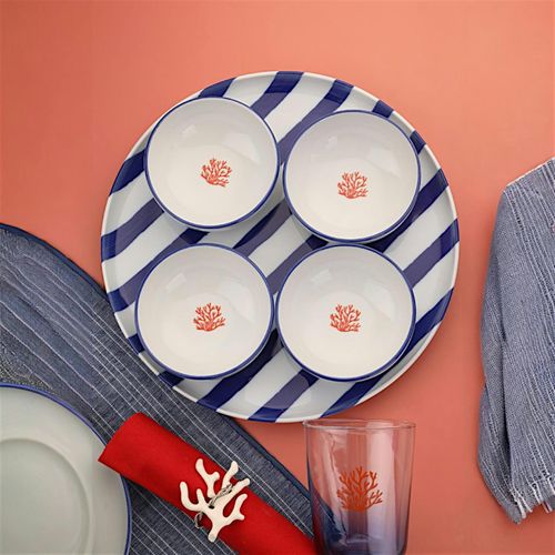 Bol à Sauce Motif Corail En Porcelaine (lot De 4) Elda