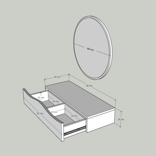 Coiffeuse Murale Effet Bois Foncé Avec Miroir, 2 Tiroirs Marfa