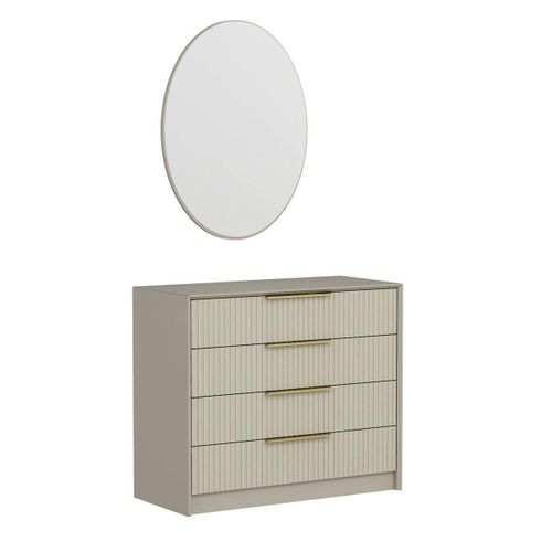 Commode Moderne Beige 4 Tiroirs, Miroir Assorti Byron