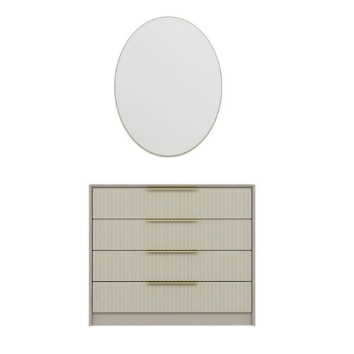 Commode Moderne Beige 4 Tiroirs, Miroir Assorti Byron