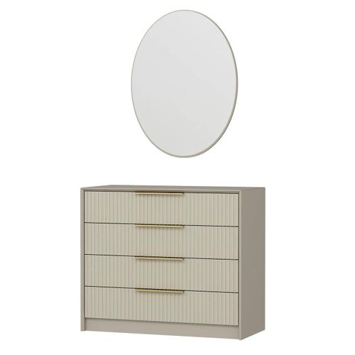 Commode Moderne Beige 4 Tiroirs, Miroir Assorti Byron