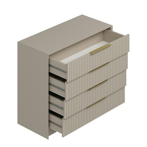 Commode Moderne Beige 4 Tiroirs, Miroir Assorti Byron