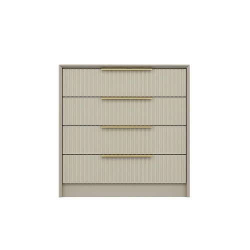 Commode Moderne 4 Tiroirs Beige, Façade Rainurée Byron