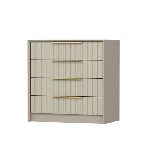 Commode Moderne 4 Tiroirs Beige, Façade Rainurée Byron