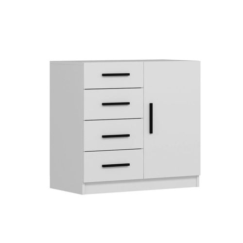 Commode Blanche Moderne 4 Tiroirs Rangement 1 Porte Marfa