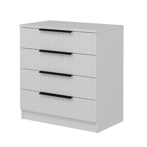 Commode Blanche Moderne 4 Tiroirs, Façade Rainurée Byron