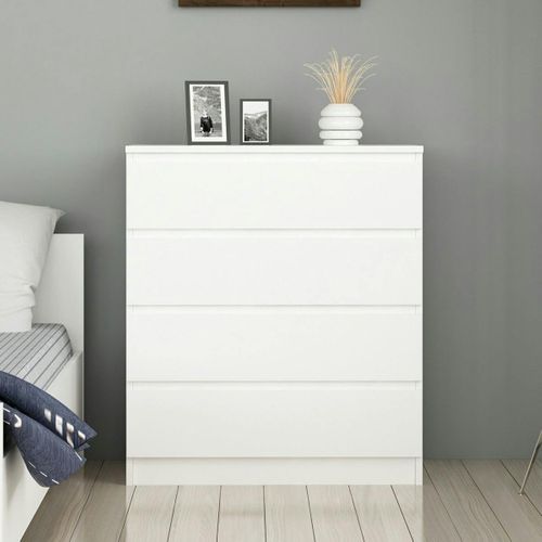 Commode Blanche Moderne 4 Tiroirs, Format Compact Marfa