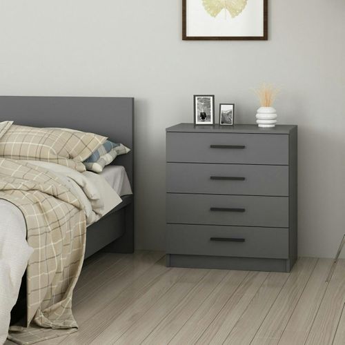 Commode Grise Moderne 4 Tiroirs, Poignées Noires Marfa
