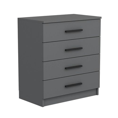 Commode Grise Moderne 4 Tiroirs, Poignées Noires Marfa