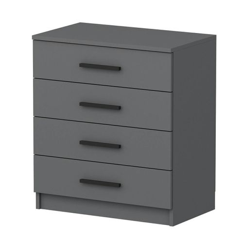 Commode Grise Moderne 4 Tiroirs, Poignées Noires Marfa