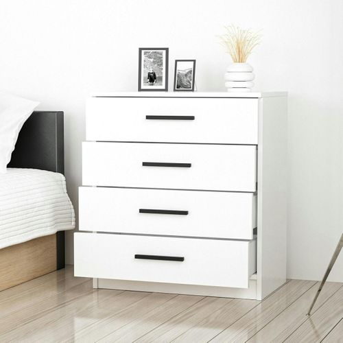 Commode Blanche Moderne 4 Tiroirs, Poignées Noires Marfa