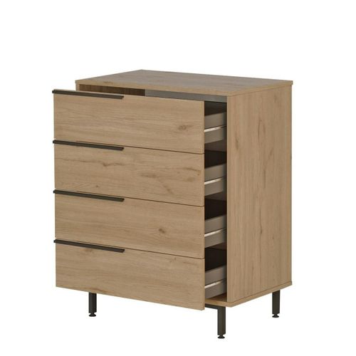 Commode Rangement 4 Tiroirs à Détails Noirs, Effet Bois Jena