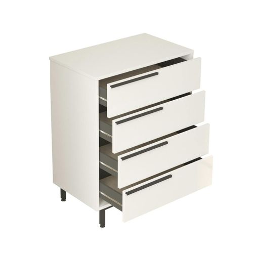 Commode Haute Blanche à Détails Noirs, 4 Tiroirs Jena