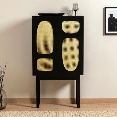 Buffet Haut Noir 2 Portes à Cannage Organique Varen