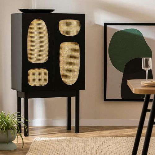 Buffet Haut Noir 2 Portes à Cannage Organique Varen