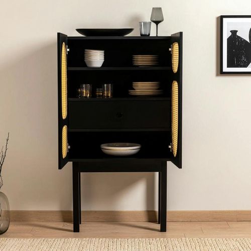 Buffet Haut Noir 2 Portes à Cannage Organique Varen