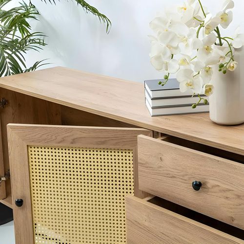 Buffet Bohème Effet Bois, 2 Portes En Cannage Varen