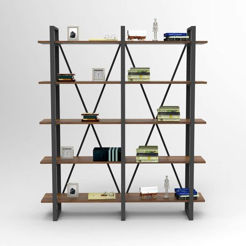 Bibliothèque Industrielle Effet Bois Foncé, Dos Croisé Jena