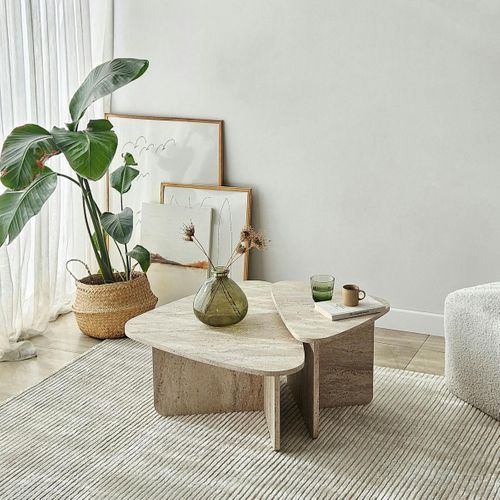 Table Basse Effet Travertin, Triangle Organique (x2) Marfa