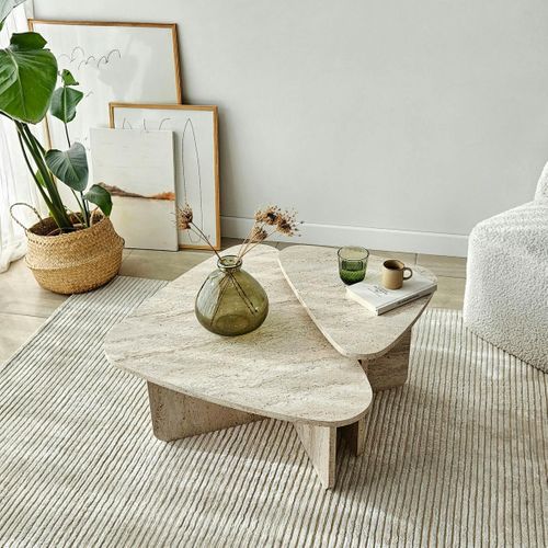 Table Basse Effet Travertin, Triangle Organique (x2) Marfa