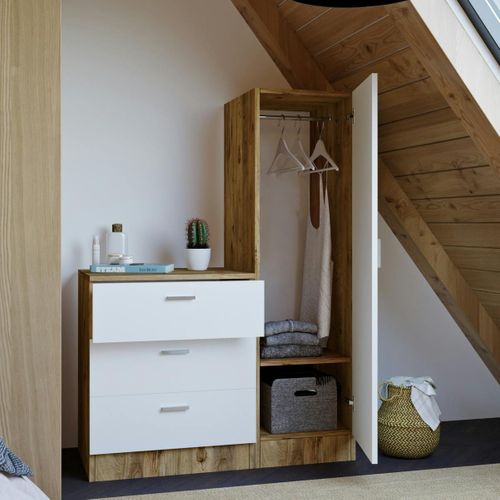 Armoire Penderie Compacte Décor Bois Et Blanc 1 Miroir Marfa