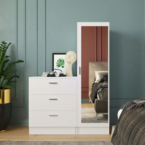 Armoire Penderie Compacte Blanche Avec Miroir Marfa