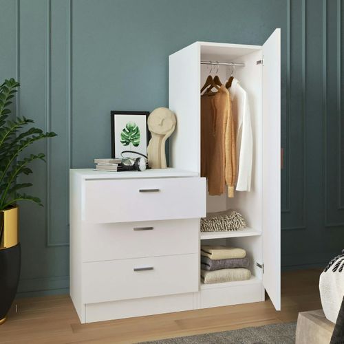 Armoire Penderie Compacte Blanche Avec Miroir Marfa
