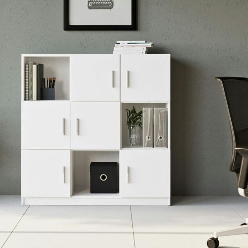 Bibliothèque Blanche Design Damier 9 Rangements Marfa