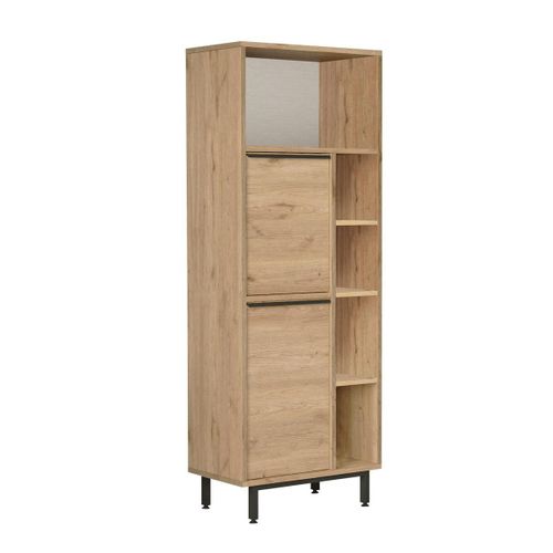 Meuble Rangement Bureau Décor Bois 2 Portes 4 Niches Jena