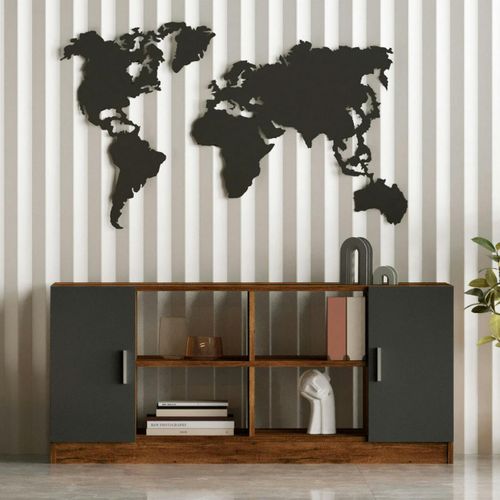 Meuble TV Rétro Chic Décor Bois Foncé 2 Portes Grises Marfa