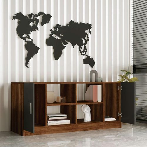 Meuble TV Rétro Chic Décor Bois Foncé 2 Portes Grises Marfa