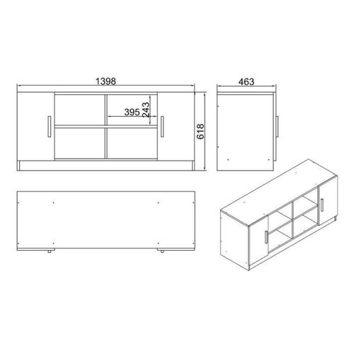 Meuble TV Rétro Chic Décor Bois Foncé 2 Portes Grises Marfa