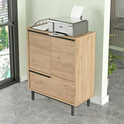 Meuble De Rangement Bureau 3 Portes Décor Bois Jena