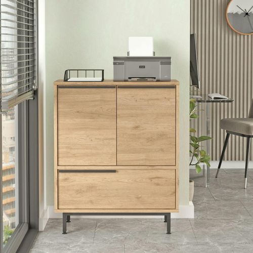 Meuble De Rangement Bureau 3 Portes Décor Bois Jena