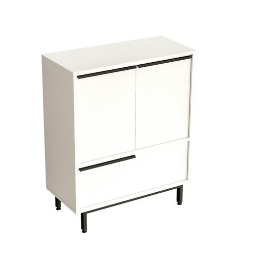Meuble Rangement Bureau Blanc 3 Portes Poignées Noires Jena