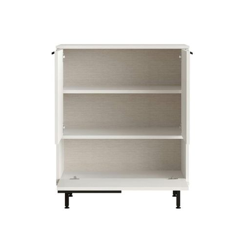 Meuble Rangement Bureau Blanc 3 Portes Poignées Noires Jena