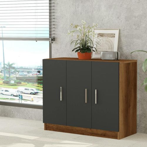 Meuble De Rangement Bureau 3 Portes Anthracite Marfa