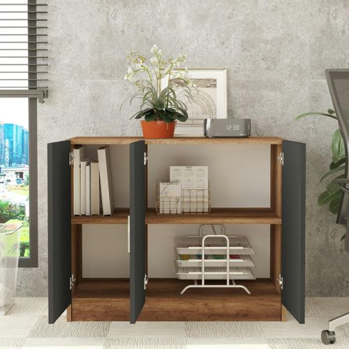 Meuble De Rangement Bureau 3 Portes Anthracite Marfa