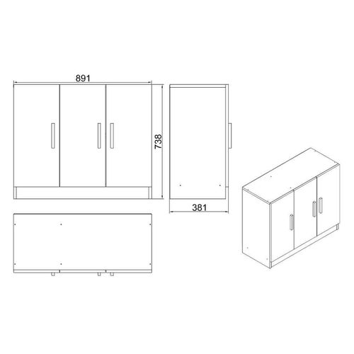 Meuble De Rangement Bureau 3 Portes Anthracite Marfa