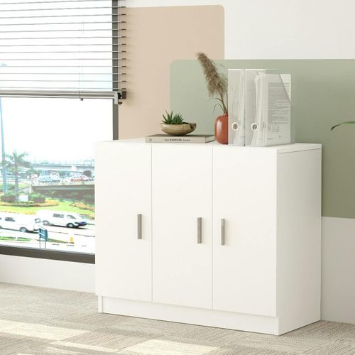 Meuble De Rangement Bureau Blanc 3 Portes Avec Étagères Marfa