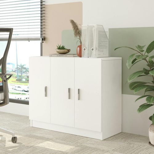 Meuble De Rangement Bureau Blanc 3 Portes Avec Étagères Marfa