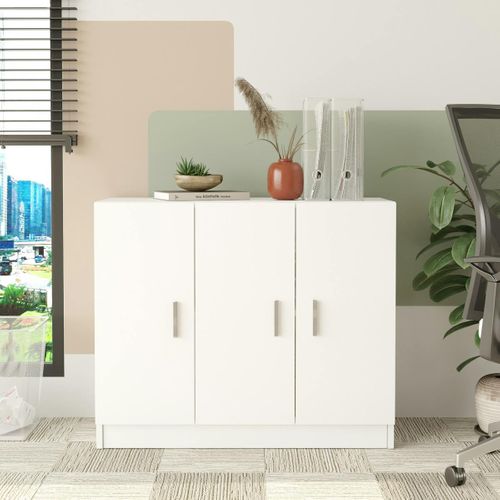 Meuble De Rangement Bureau Blanc 3 Portes Avec Étagères Marfa