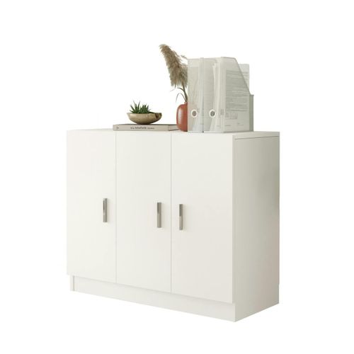 Meuble De Rangement Bureau Blanc 3 Portes Avec Étagères Marfa