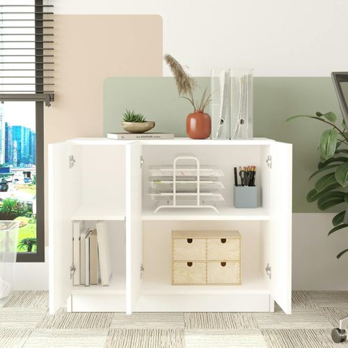 Meuble De Rangement Bureau Blanc 3 Portes Avec Étagères Marfa