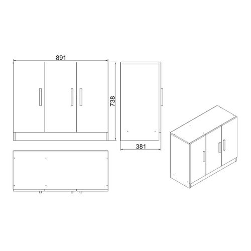 Meuble De Rangement Bureau Blanc 3 Portes Avec Étagères Marfa