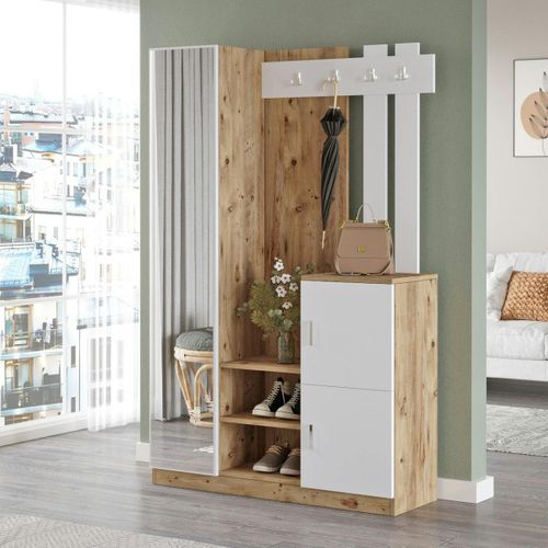 Vestiaire D’entrée 2 Portes Blanc Et Décor Bois Marfa