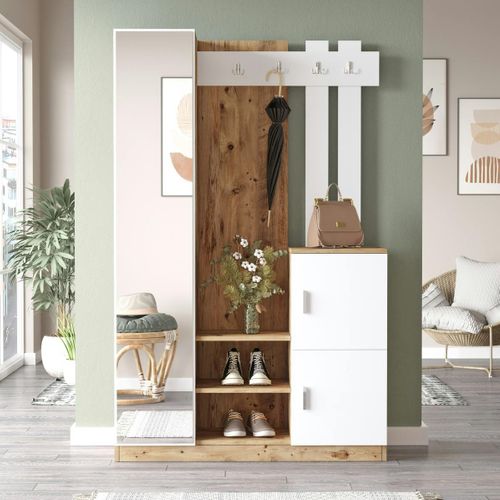 Vestiaire D’entrée 2 Portes Blanc Et Décor Bois Marfa