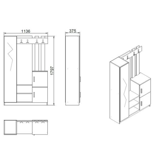 Vestiaire D’entrée 2 Portes Blanc Et Décor Bois Marfa