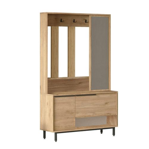 Vestiaire D'entrée Scandinave 5 Patères Rangements Bas Jena