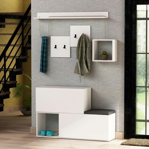 Vestiaire D'entrée Blanc Design, Banc Et Étagère Marfa